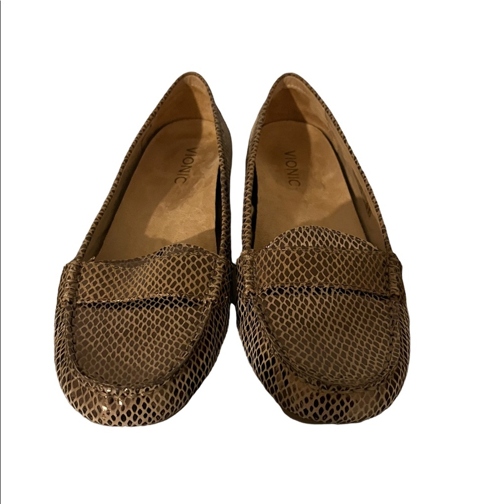Vionic Brown Snake-Embossed Leather Loafers - Picture 2 of 11